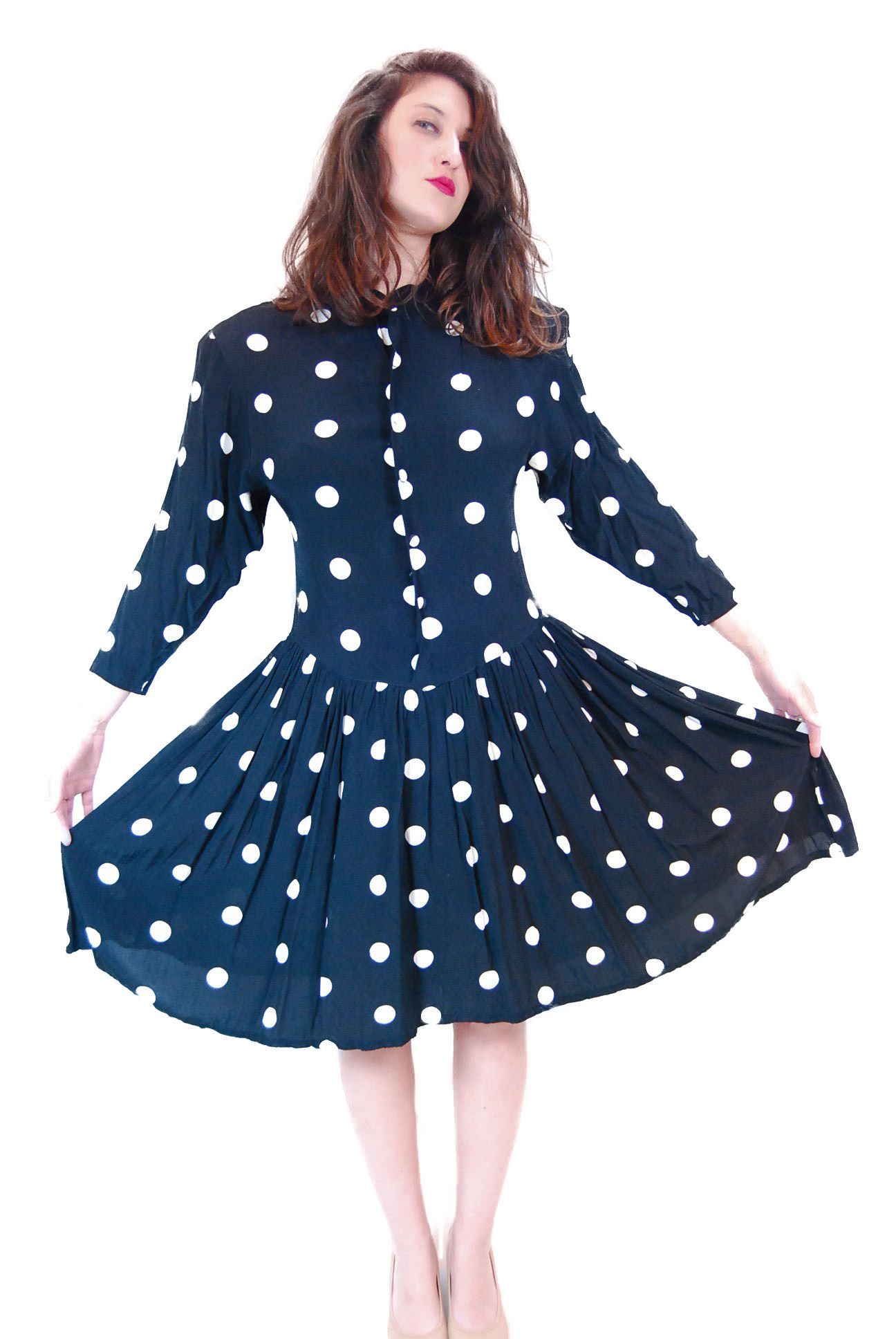 Black&White Polka Dot Vintage Dress for Women 1960s | Shpirulina.com ...