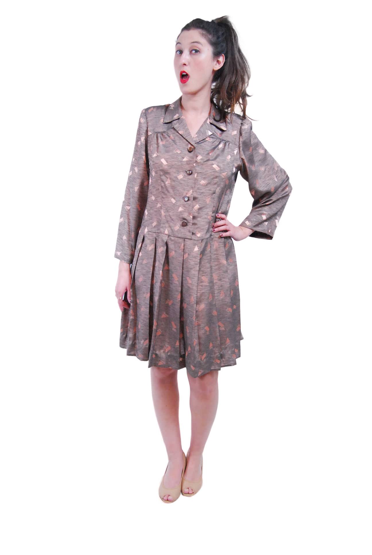 Brown Bronze Geometric Vintage Dress For Women 1960s ...