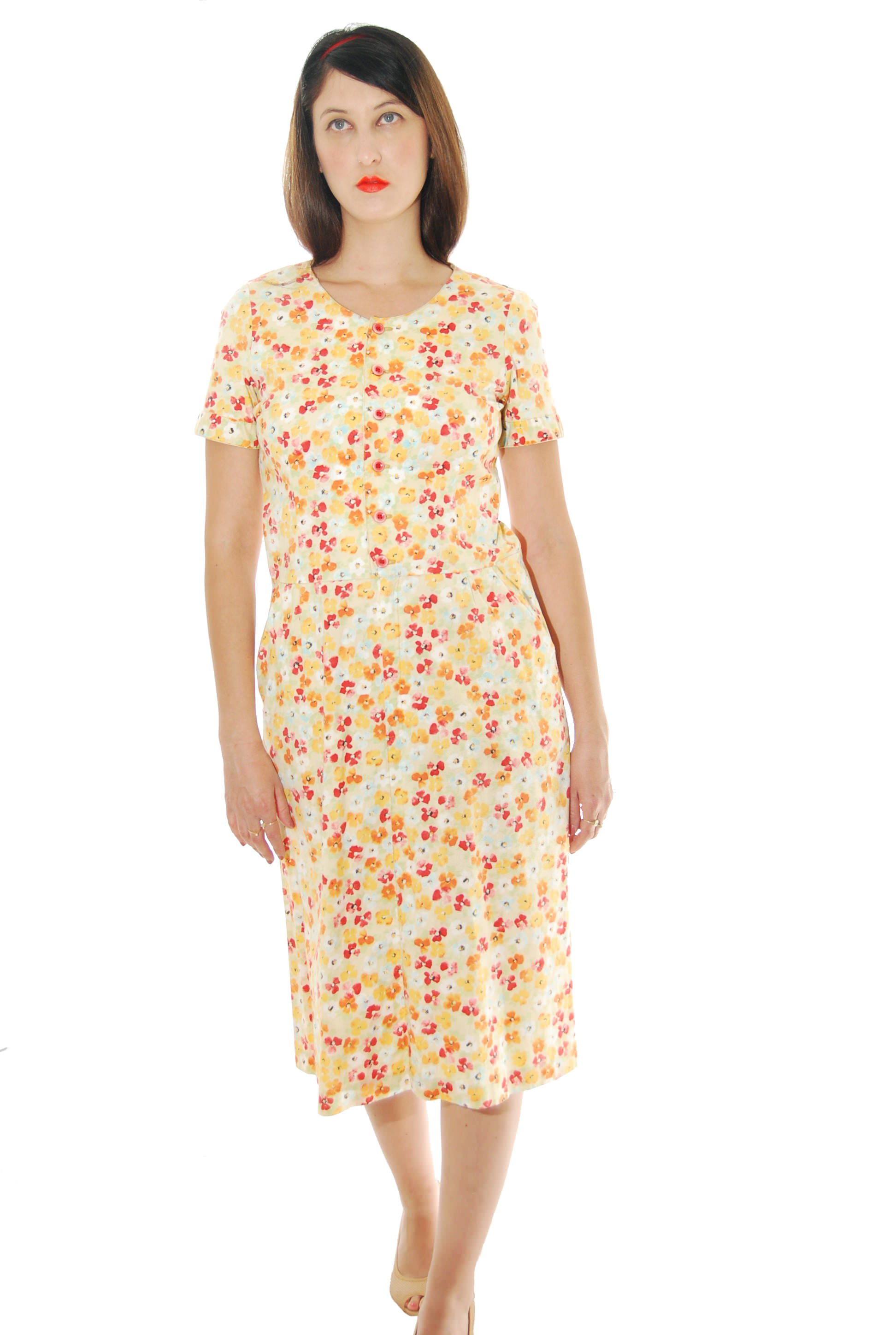 Yellow Floral Print Vintage Dress For Women 1960s | Shpirulina.com ...