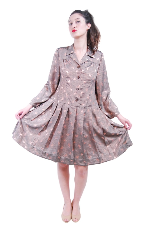 Brown Bronze Geometric Vintage Dress For Women 1960s