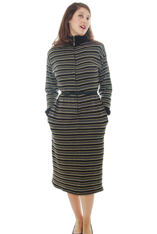 Mix Color Striped Print Vintage Dress For Women 1980s