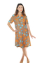 Brown, Blue And Orange Floral Print Vintage Dress For Women 1950s