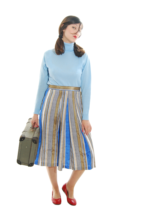 Mix Color Glamor Striped Vintage Skirt For Women 1960s