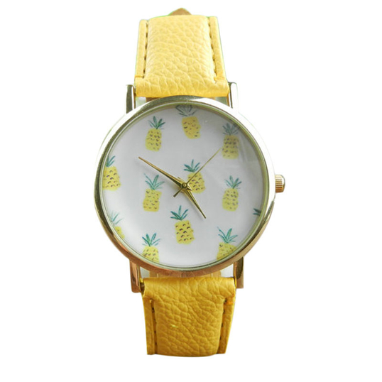 Fashion Womens Pineapple Pattern Leather Band Analog Quartz Vogue Wrist Watches