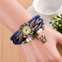 Dark Blue White Fashion Quartz Weave Around Leather Cat Bracelet Lady Woman Wrist Watch