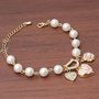 Gold Trendy Pearl Heart Flower Crystal Rhinestone Bracelet