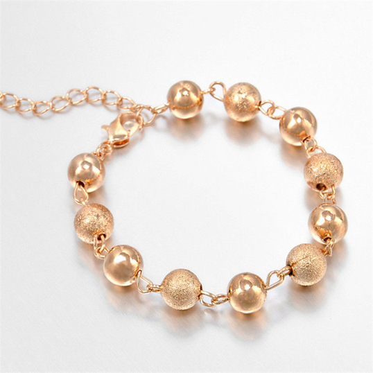 Gold Women Simple Beads Chain Bangle Charm Cuff Bracelet