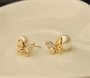 Lovely Golden Butterfly Fine Crystal Pearl Stud Earrings
