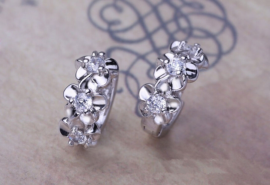 Silver Plated Crystal Rhinestone Stud Earrings Hoop For Women